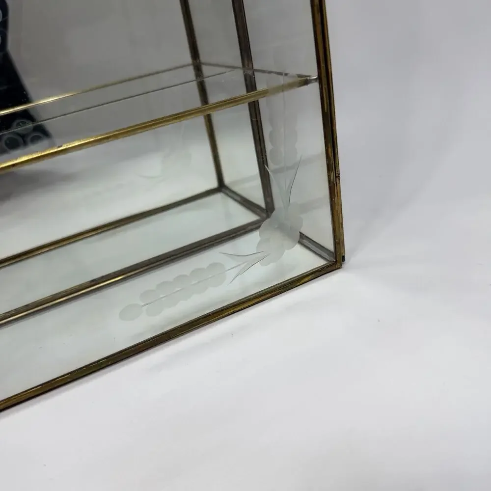 Brass Glass Mirror Curio Cabinet Shelf Wall Mount Table Top 10